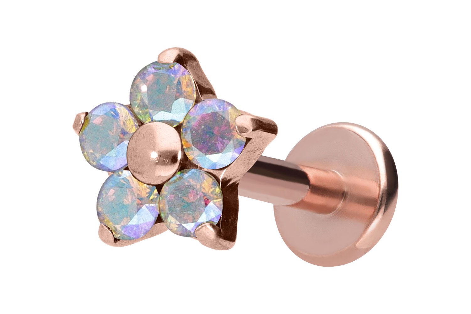 Titan Labret Piercing mit Innengewinde KRISTALLBLUME